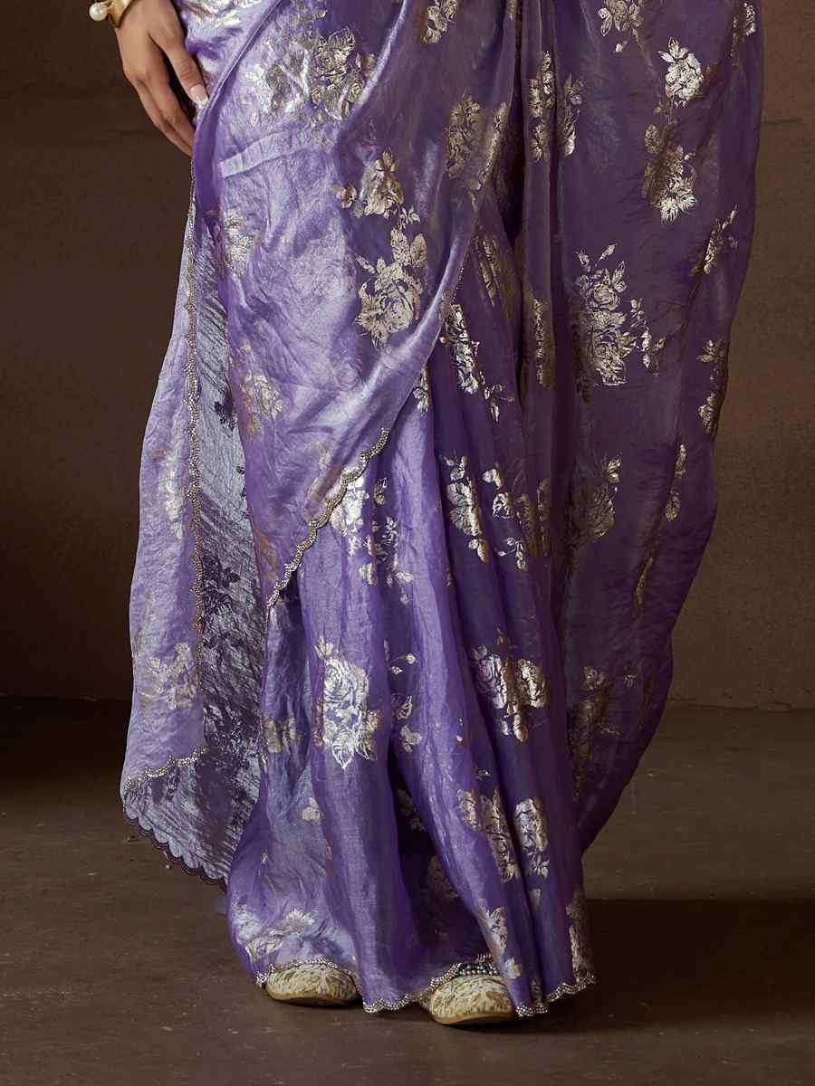 Purple Pure Satin Silk Handwoven Festival Party Classic Style Saree