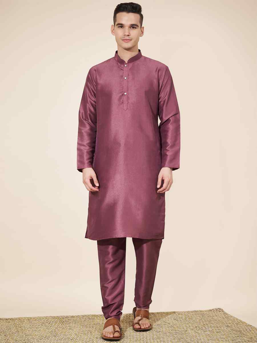 Purple Pure Silk Plain Festival Casual Kurta