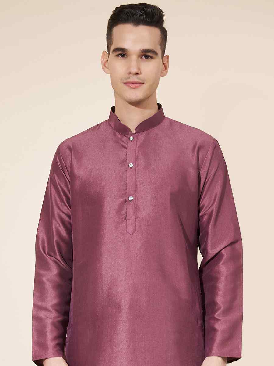 Purple Pure Silk Plain Festival Casual Kurta