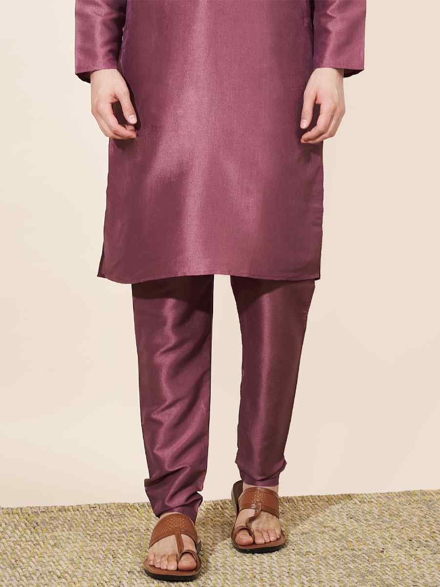 Purple Pure Silk Plain Festival Casual Kurta