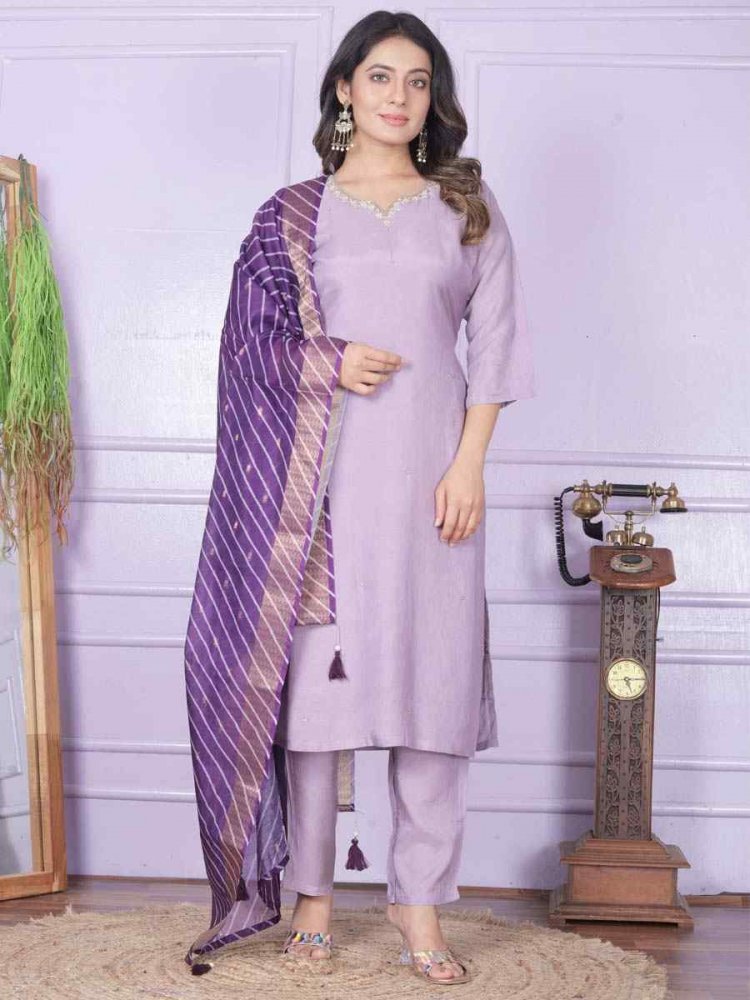 Purple Pure Viscose Muslin Embroidered Festival Mehendi Ready Pant Salwar Kameez