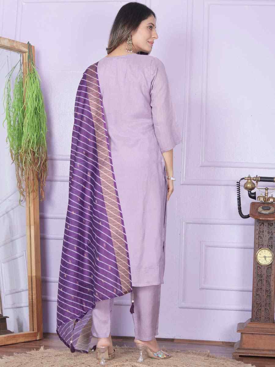 Purple Pure Viscose Muslin Embroidered Festival Mehendi Ready Pant Salwar Kameez