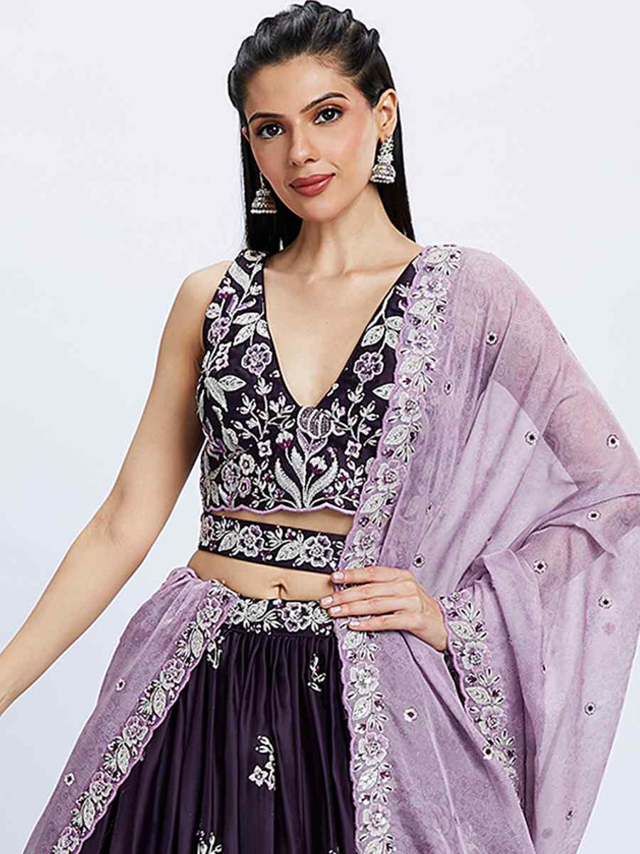 Purple Raw Silk Embroidered Bridesmaid Wedding Heavy Border Lehenga Choli