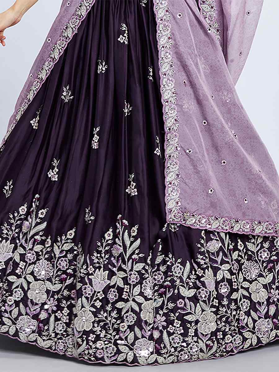 Purple Raw Silk Embroidered Bridesmaid Wedding Heavy Border Lehenga Choli