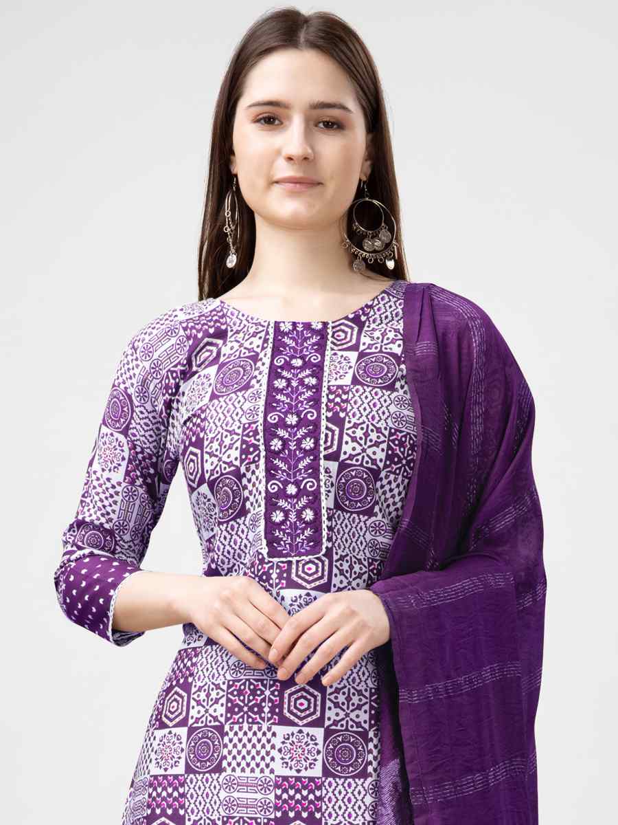 Purple Rayon Embroidered Festival Mehendi Ready Pant Salwar Kameez