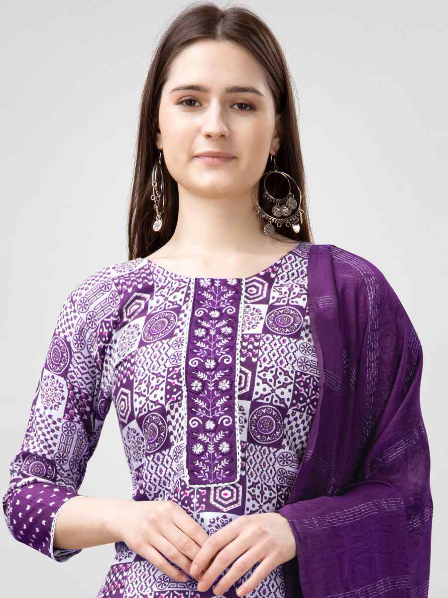 Purple Rayon Embroidered Festival Mehendi Ready Pant Salwar Kameez