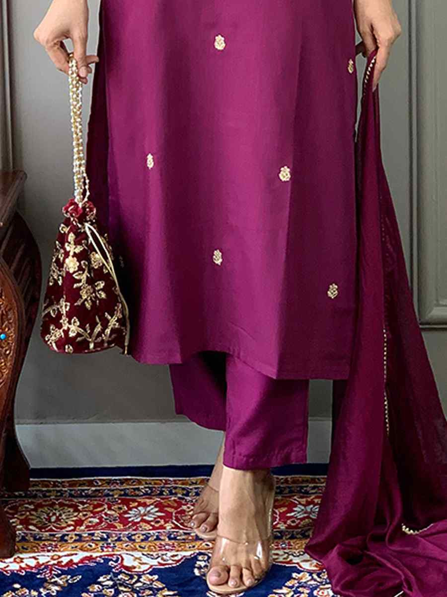 Purple Rayon Slub Embroidered Festival Casual Ready Pant Salwar Kameez