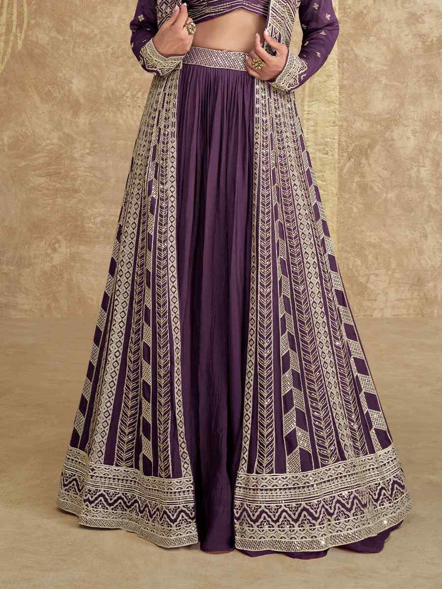 Purple Real Premium Chinon Silk Embroidered Wedding Festival Kurti Lehenga Choli