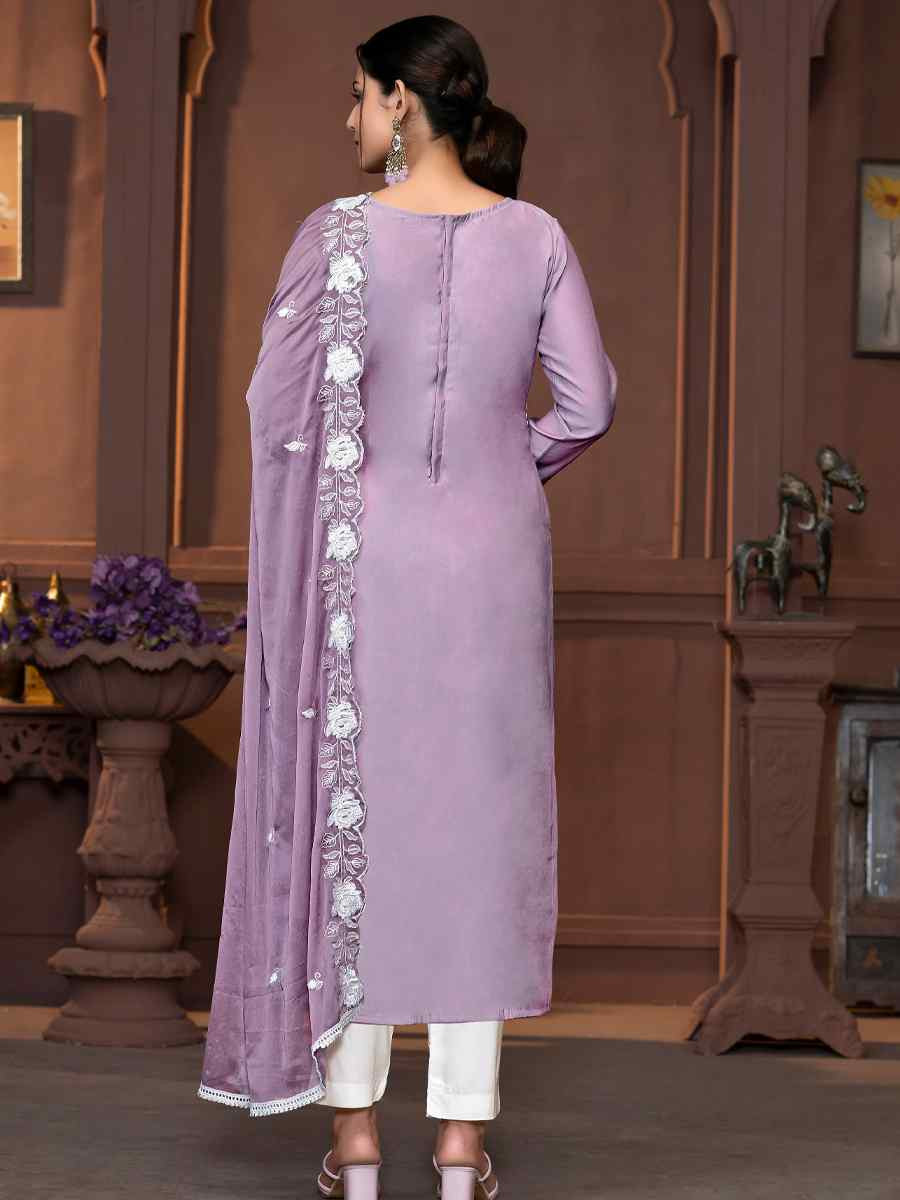 Purple Roman Silk Embroidered Casual Festival Pant Salwar Kameez