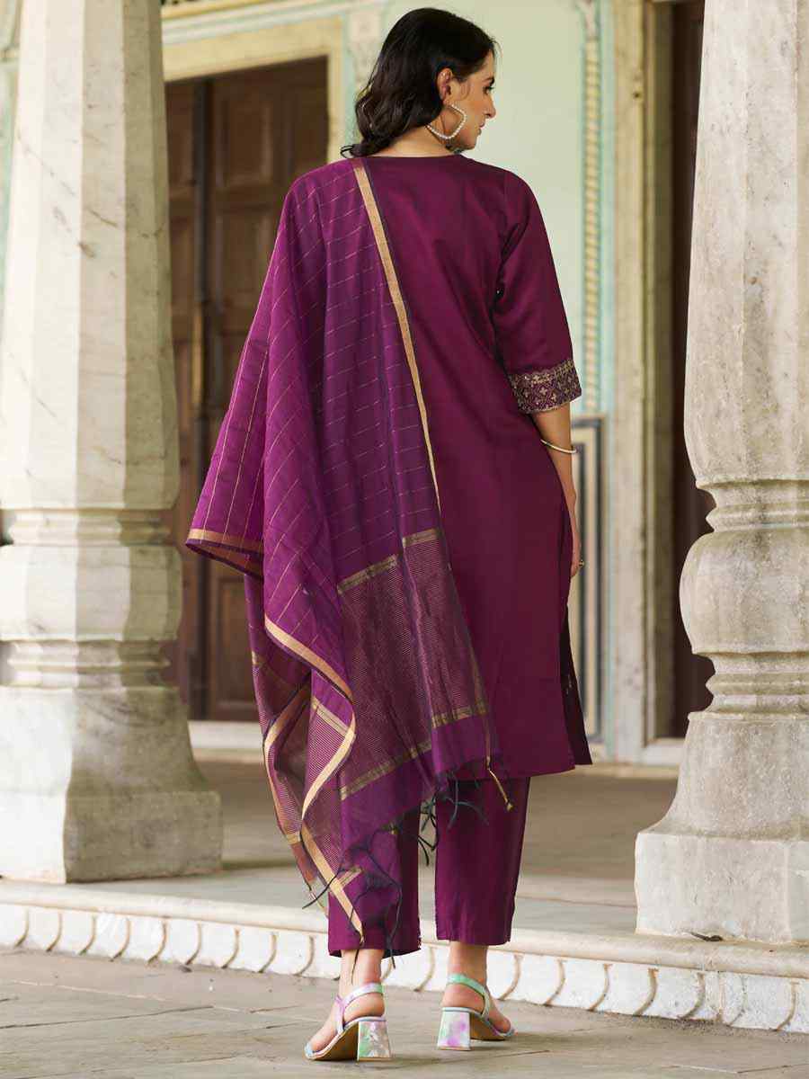 Purple Silk Blend Embroidered Festival Mehendi Ready Pant Salwar Kameez