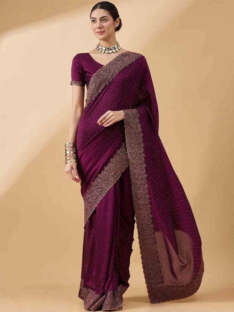 Purple Silk Blend Handwoven Wedding Festival Heavy Border Saree