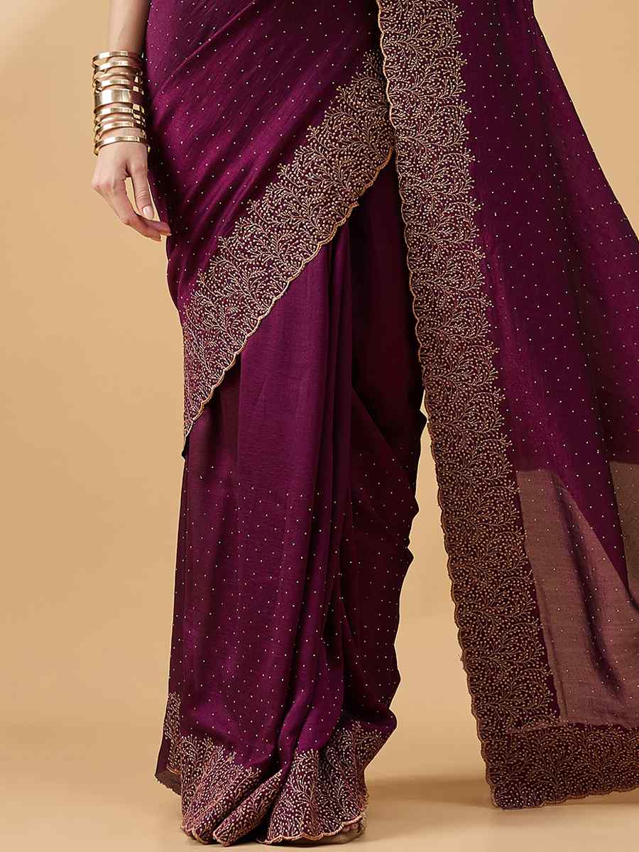 Purple Silk Blend Handwoven Wedding Festival Heavy Border Saree