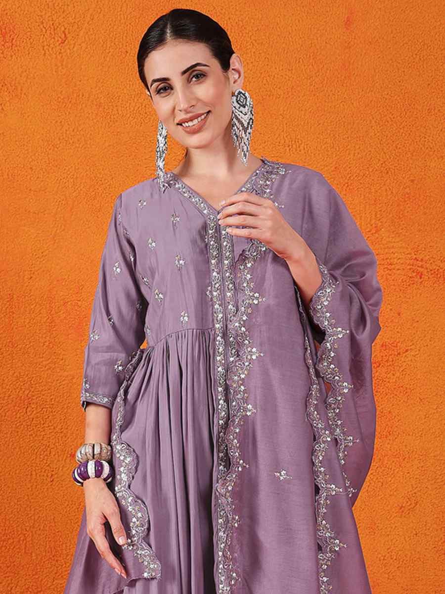 Purple Silk Embroidered Festival Wedding Ready Palazzo Pant Salwar Kameez