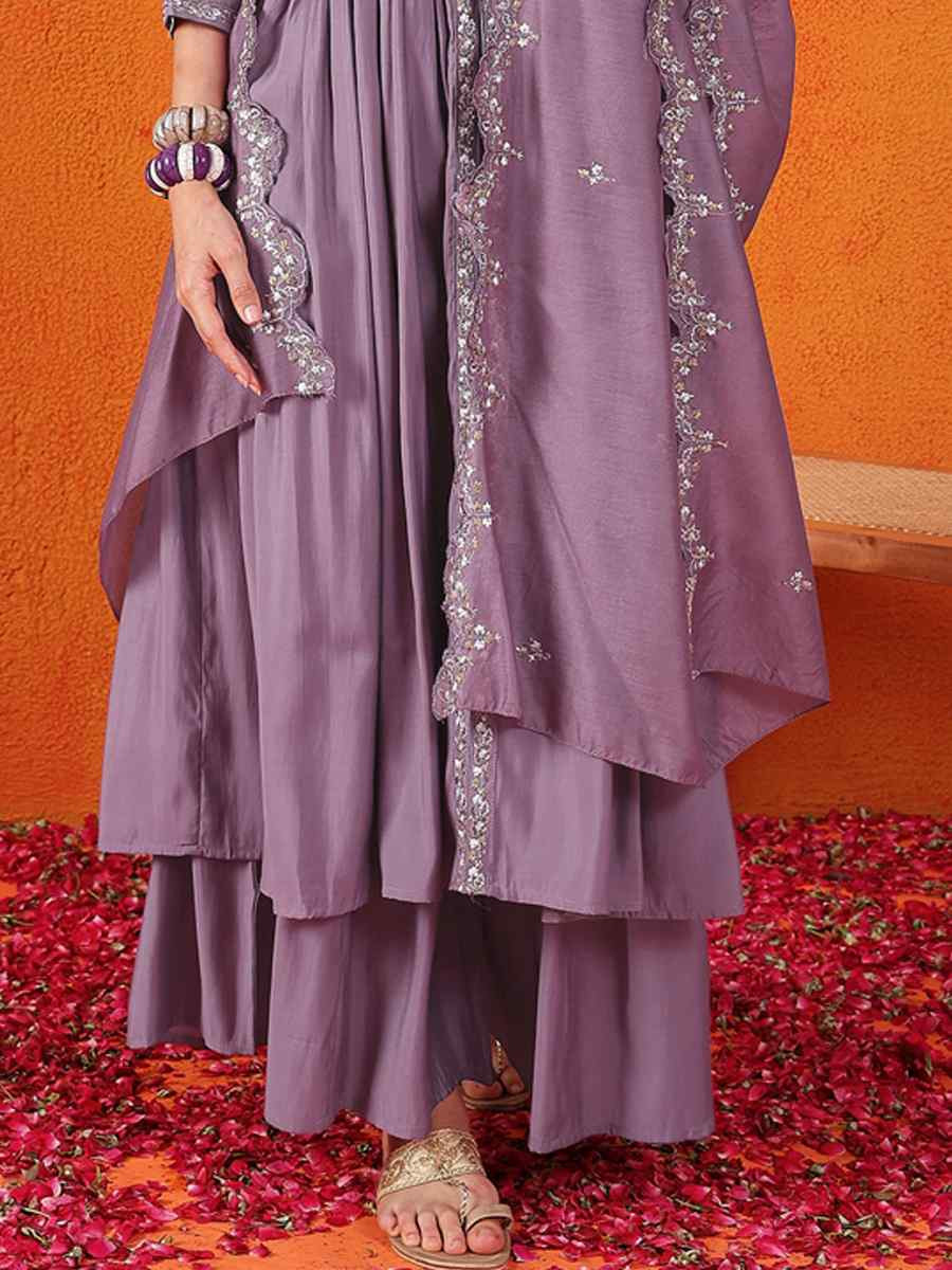 Purple Silk Embroidered Festival Wedding Ready Palazzo Pant Salwar Kameez