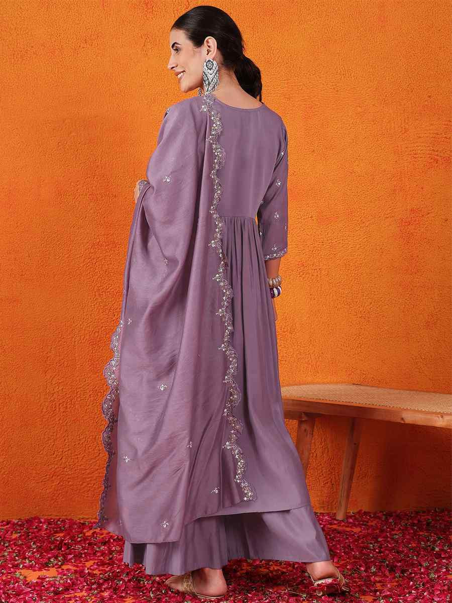 Purple Silk Embroidered Festival Wedding Ready Palazzo Pant Salwar Kameez