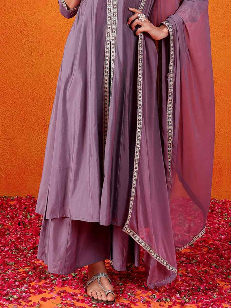 Purple Silk Embroidered Festival Wedding Ready Palazzo Pant Salwar Kameez