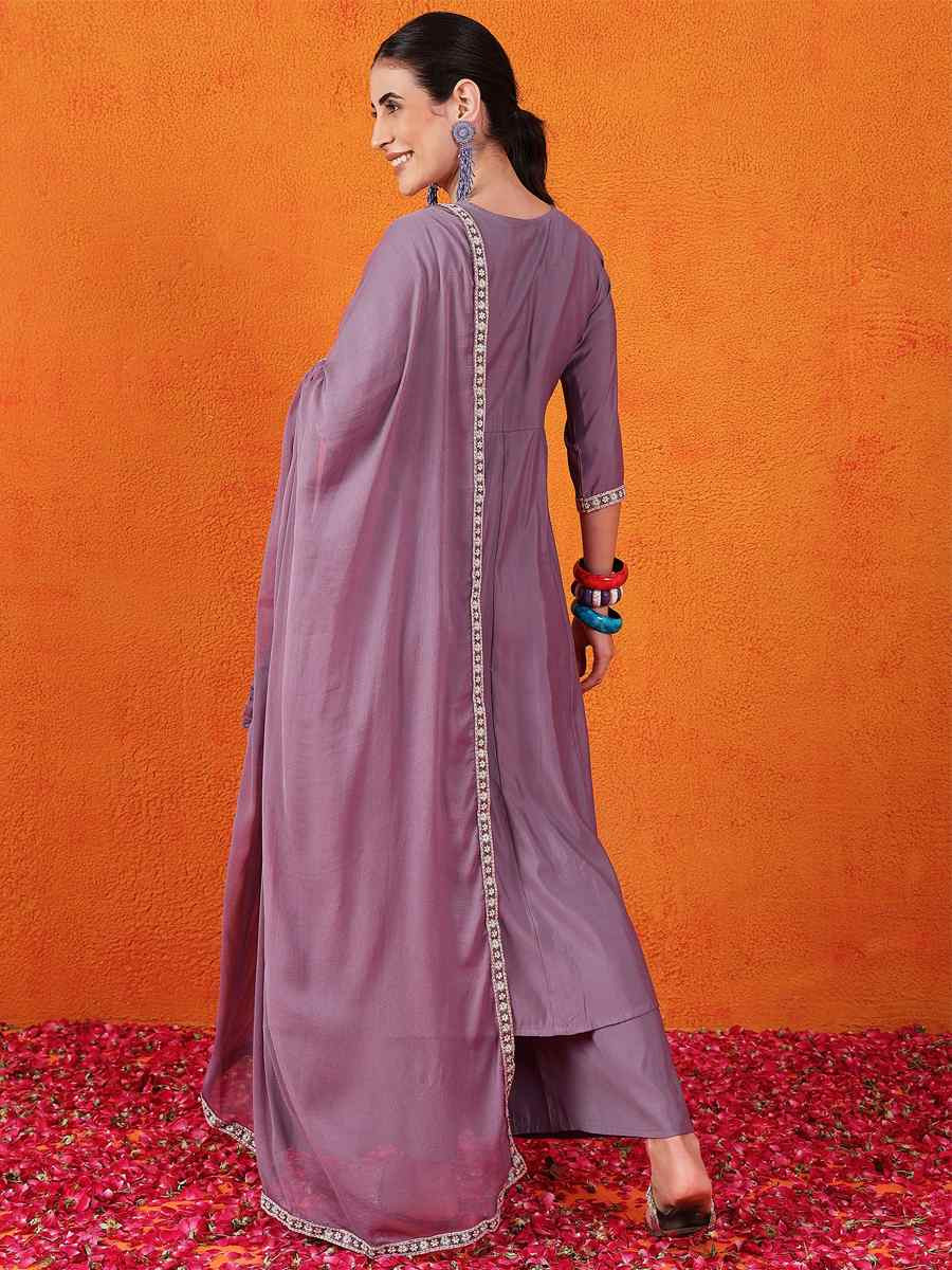 Purple Silk Embroidered Festival Wedding Ready Palazzo Pant Salwar Kameez