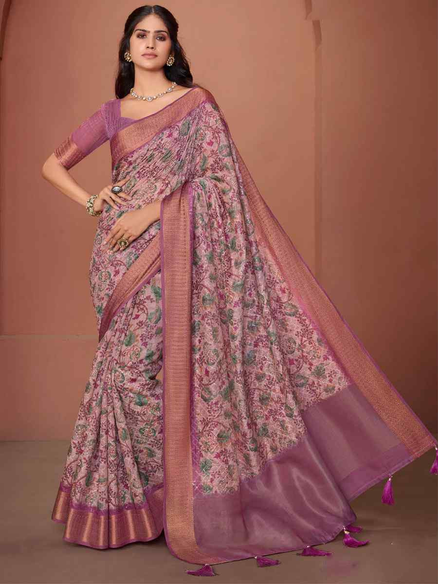 Purple Silk Embroidered Reception Party Heavy Border Saree