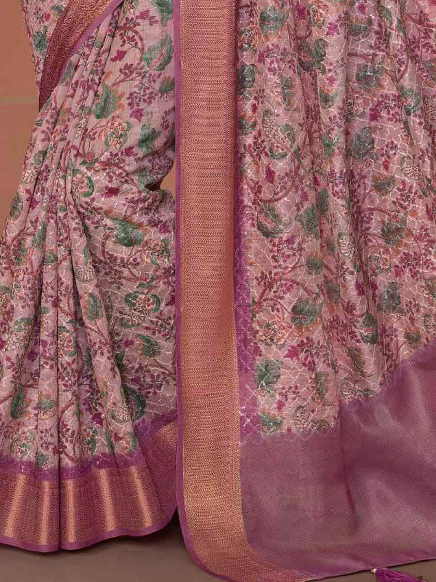 Purple Silk Embroidered Reception Party Heavy Border Saree