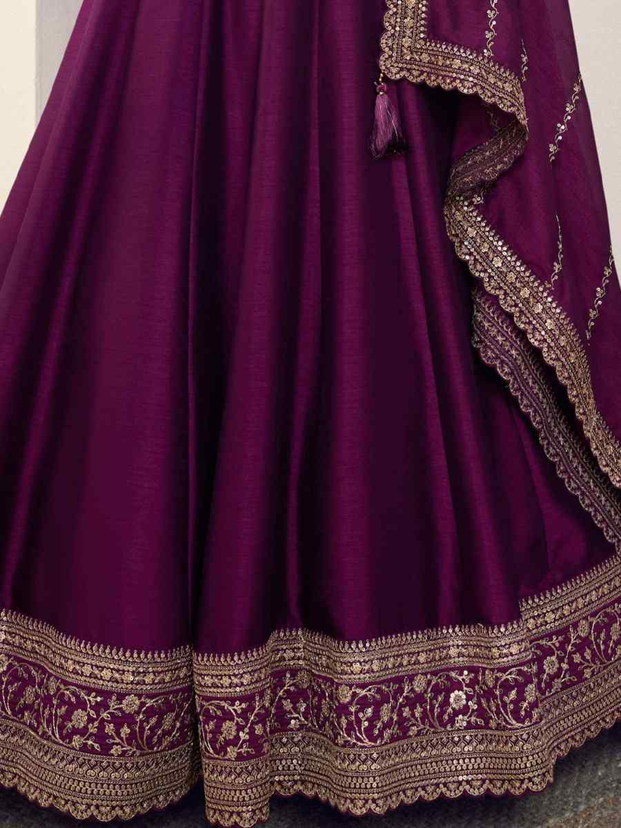 Purple Silk Georgette Embroidered Festival Mehendi Gown