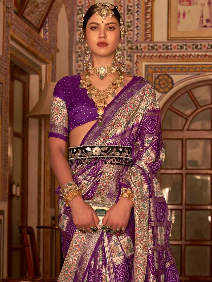 Purple Silk Handwoven Casual Festival Heavy Border Saree