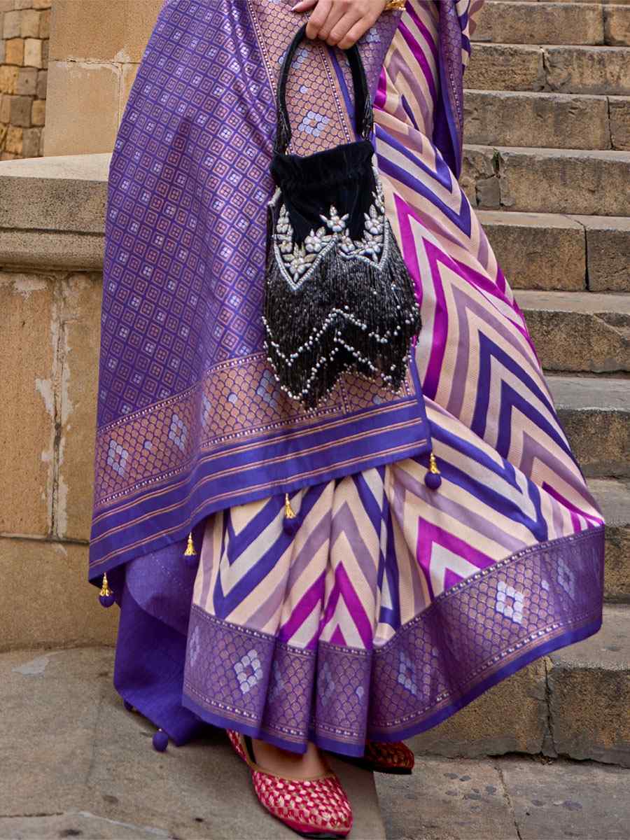 Purple Silk Handwoven Casual Festival Heavy Border Saree