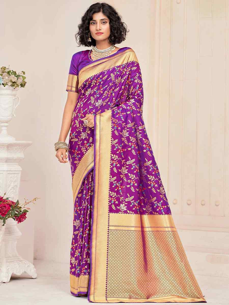 Purple Silk Handwoven Festival Casual Heavy Border Saree