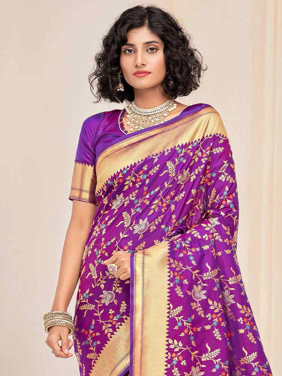 Purple Silk Handwoven Festival Casual Heavy Border Saree