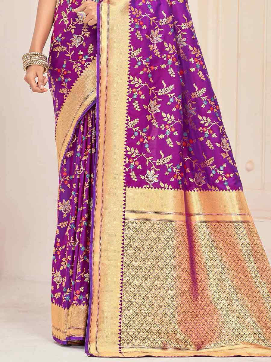 Purple Silk Handwoven Festival Casual Heavy Border Saree