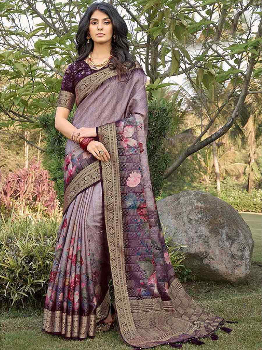 Purple Silk Handwoven Festival Wedding Heavy Border Saree