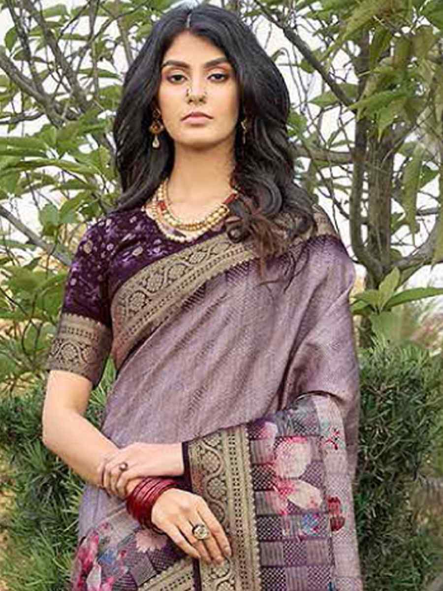 Purple Silk Handwoven Festival Wedding Heavy Border Saree