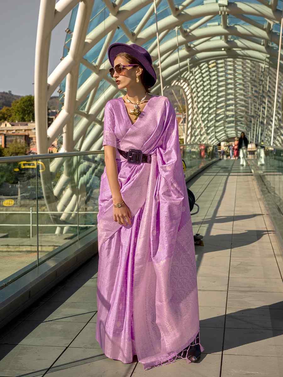 Purple Silk Handwoven Festival Wedding Heavy Border Saree