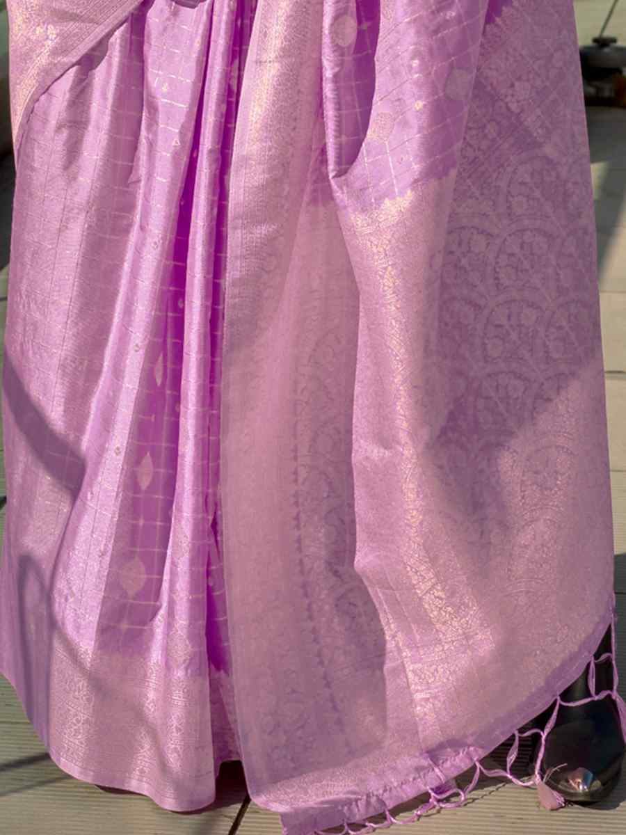 Purple Silk Handwoven Festival Wedding Heavy Border Saree