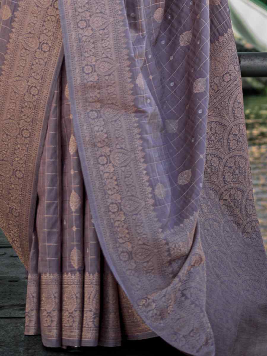 Purple Silk Handwoven Festival Wedding Heavy Border Saree