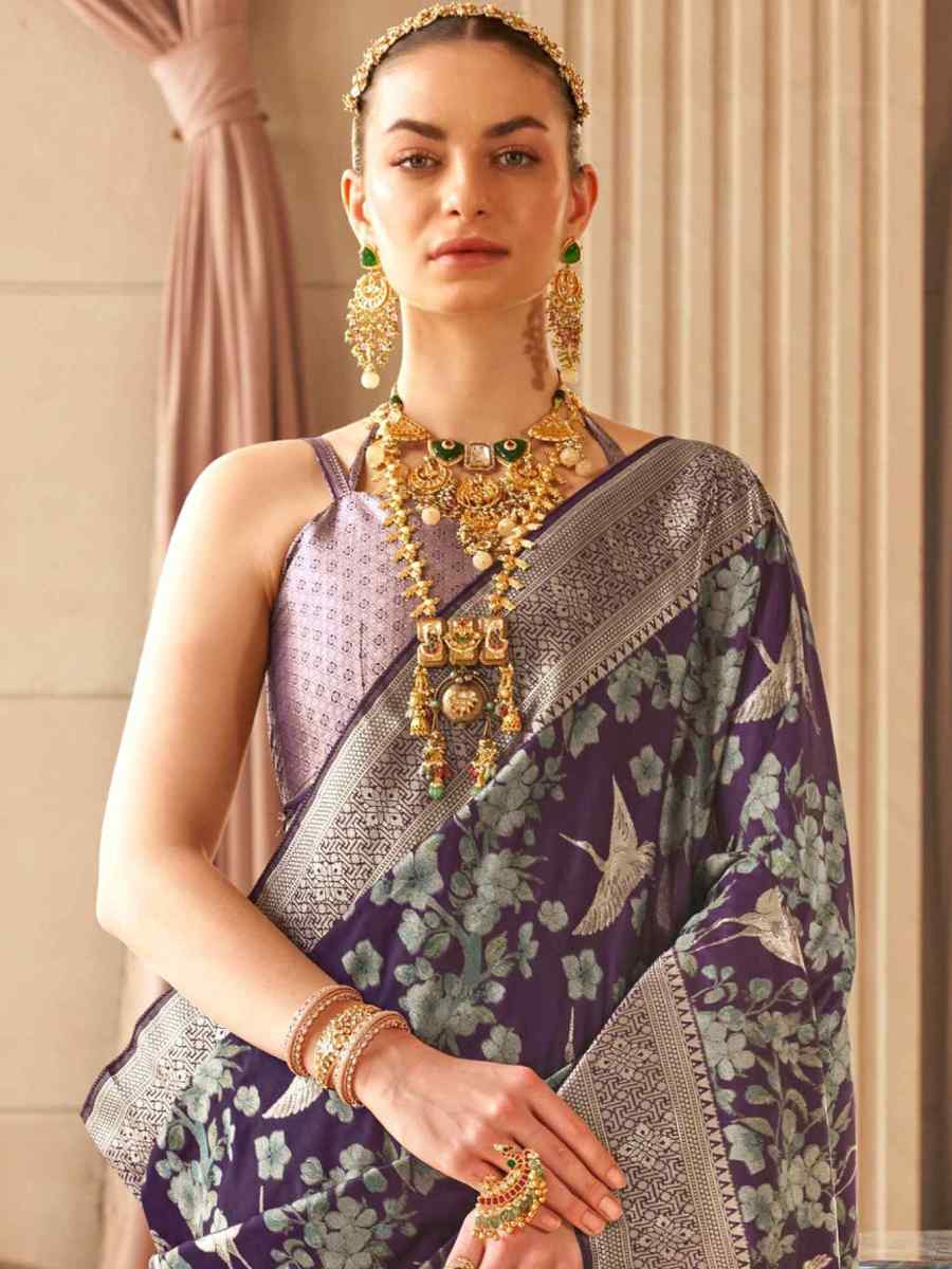 Purple Silk Handwoven Festival Wedding Heavy Border Saree