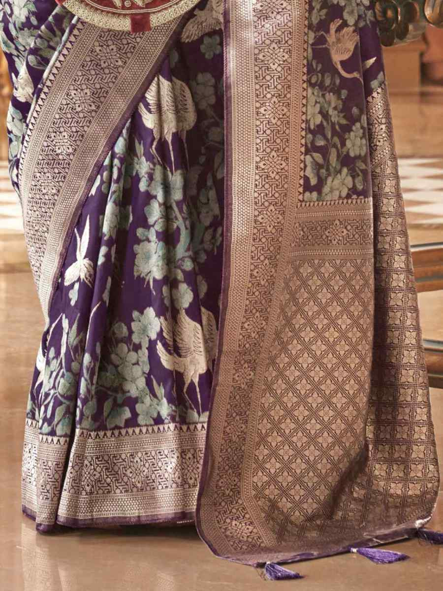 Purple Silk Handwoven Festival Wedding Heavy Border Saree