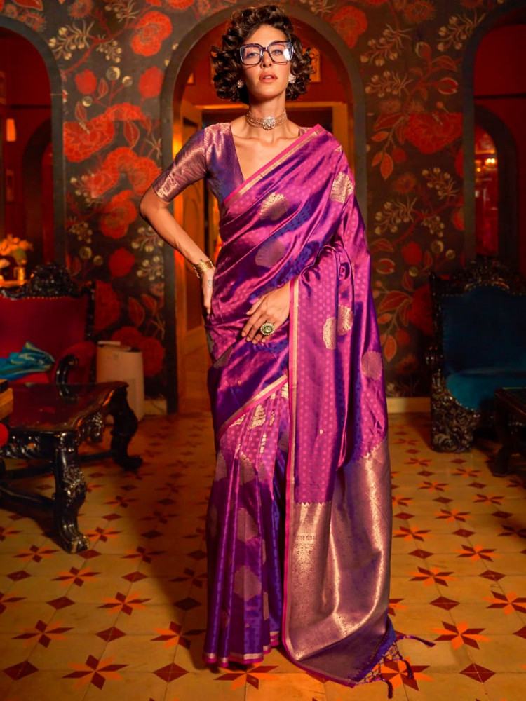 Purple Silk Handwoven Festival Wedding Heavy Border Saree