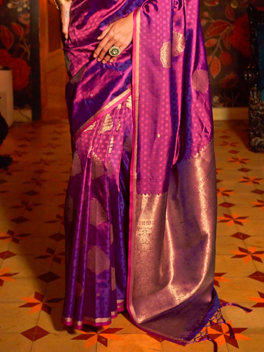 Purple Silk Handwoven Festival Wedding Heavy Border Saree