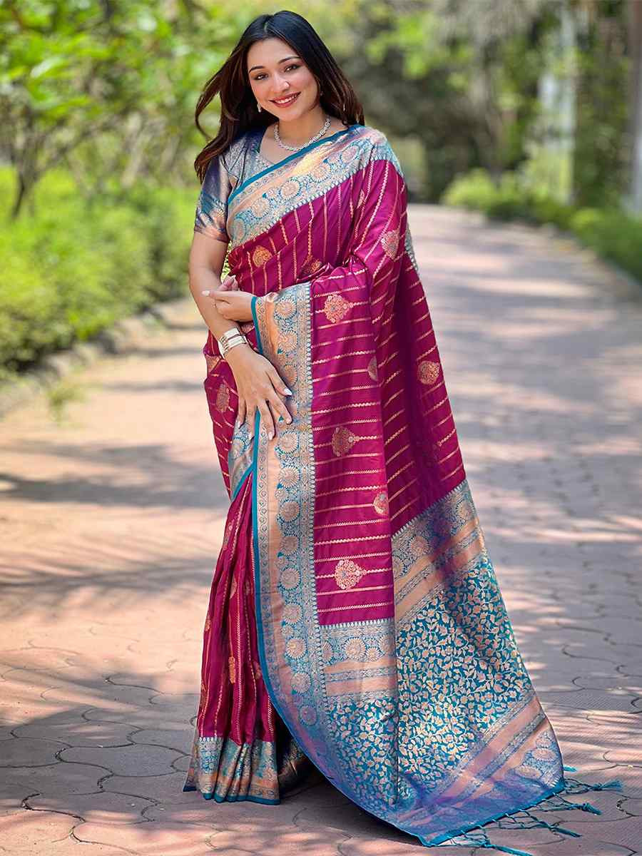 Purple Silk Handwoven Festival Wedding Heavy Border Saree