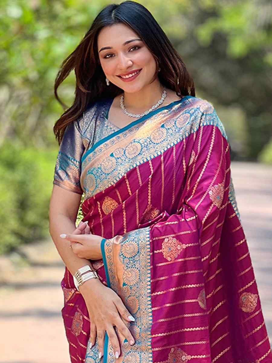 Purple Silk Handwoven Festival Wedding Heavy Border Saree