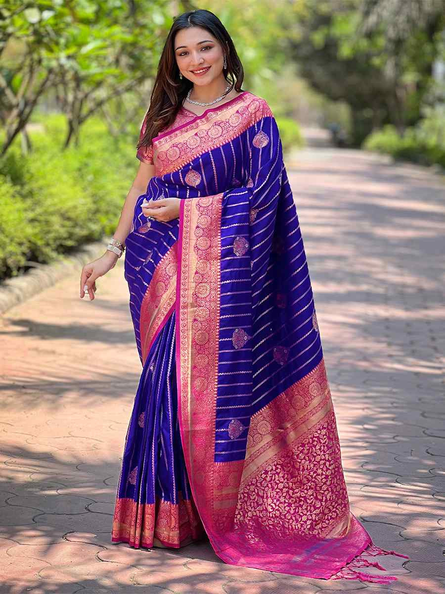 Purple Silk Handwoven Festival Wedding Heavy Border Saree