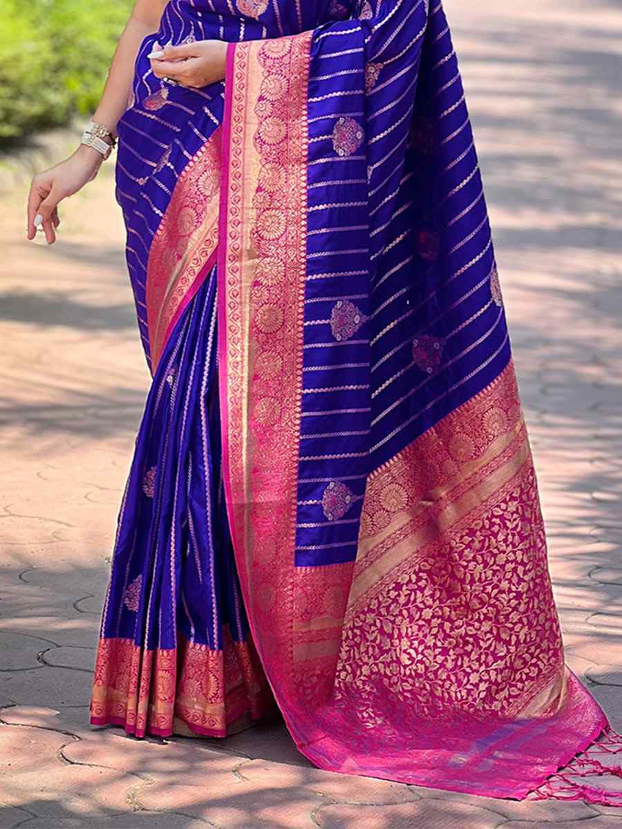 Purple Silk Handwoven Festival Wedding Heavy Border Saree