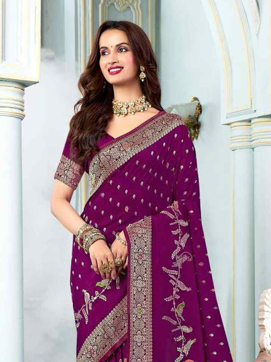 Purple Silk Handwoven Festival Wedding Heavy Border Saree