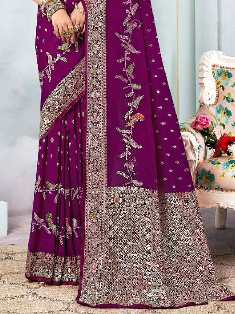 Purple Silk Handwoven Festival Wedding Heavy Border Saree