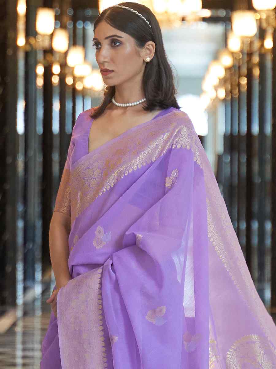 Purple Silk Handwoven Festival Wedding Heavy Border Saree