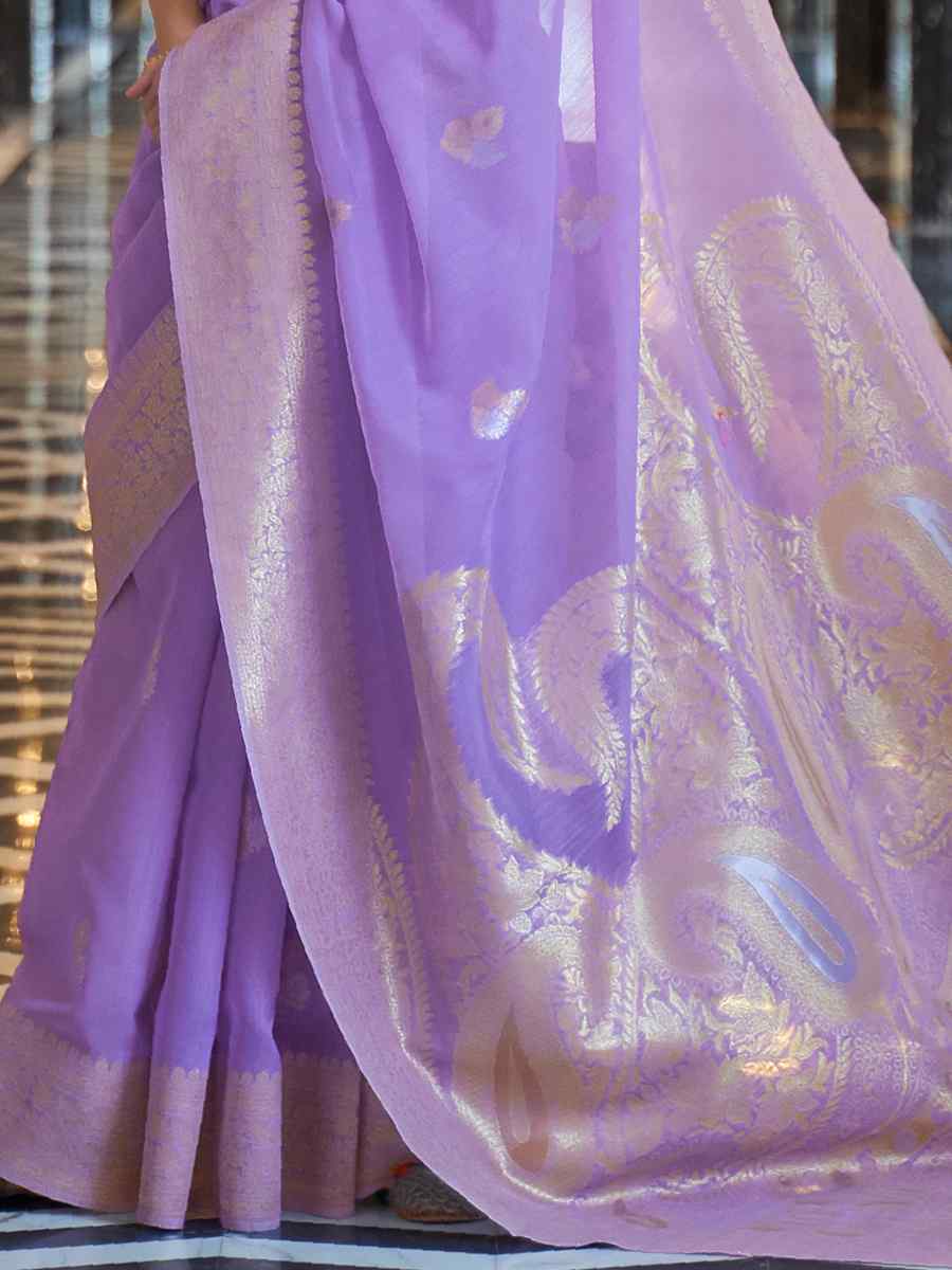 Purple Silk Handwoven Festival Wedding Heavy Border Saree