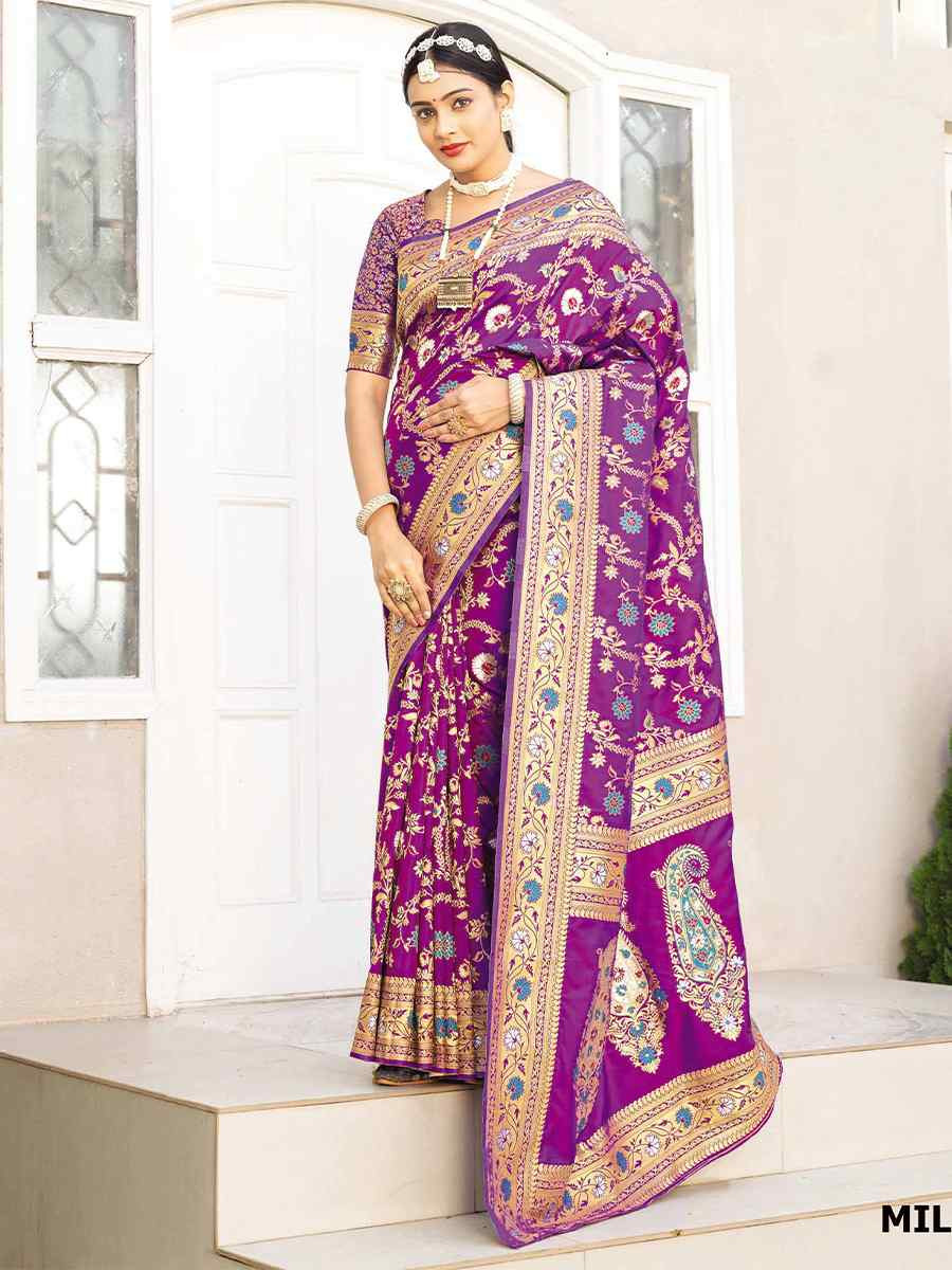 Purple Silk Handwoven Festival Wedding Heavy Border Saree