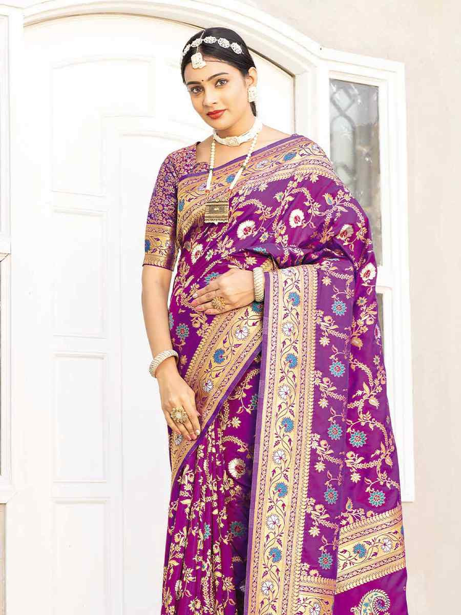 Purple Silk Handwoven Festival Wedding Heavy Border Saree