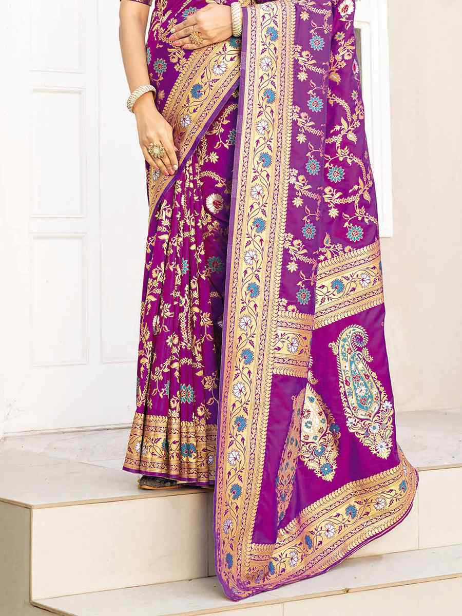 Purple Silk Handwoven Festival Wedding Heavy Border Saree