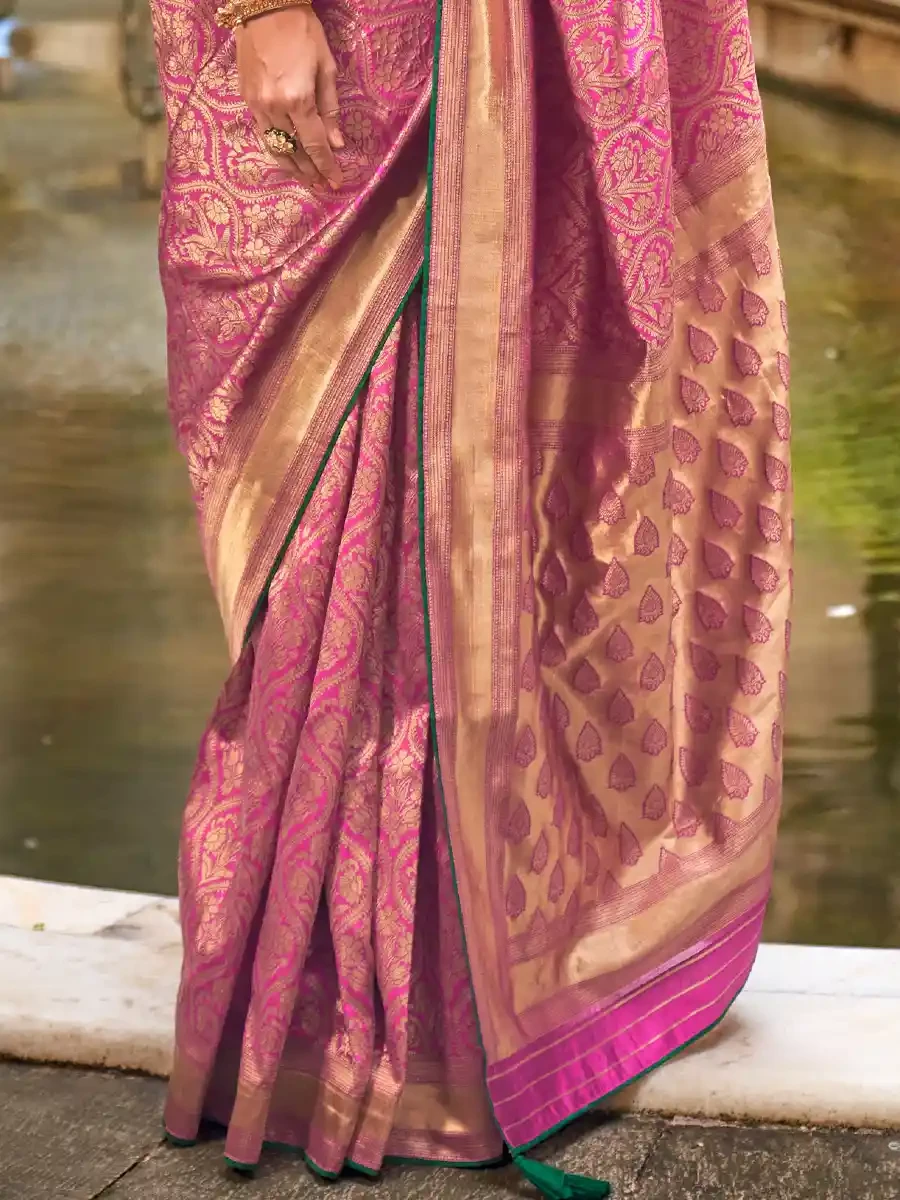 Purple Silk Handwoven Festival Wedding Heavy Border Saree